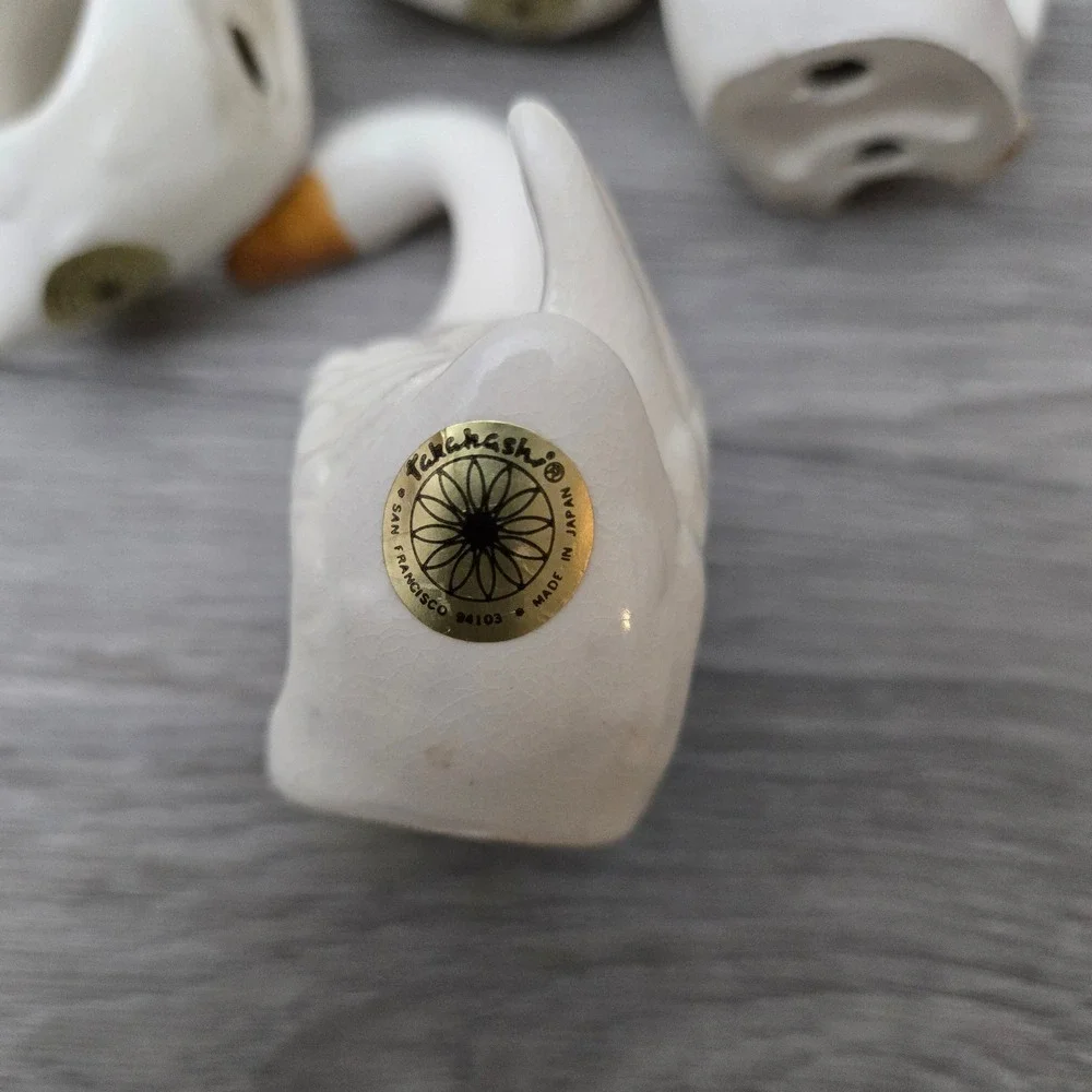White Goose Napkin Rings Set 4 Vintage Ceramic Japan Cottagecore 80s